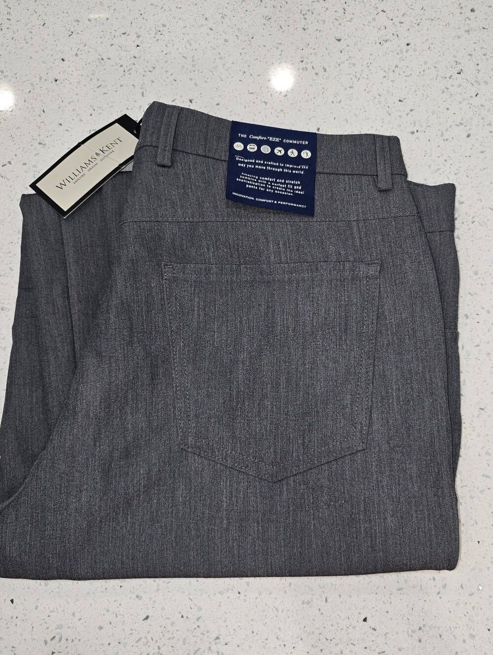 Williams & Kent Mens 35 Light Grey Comfort Eze Bi-stretch Gab Straight Leg Pants